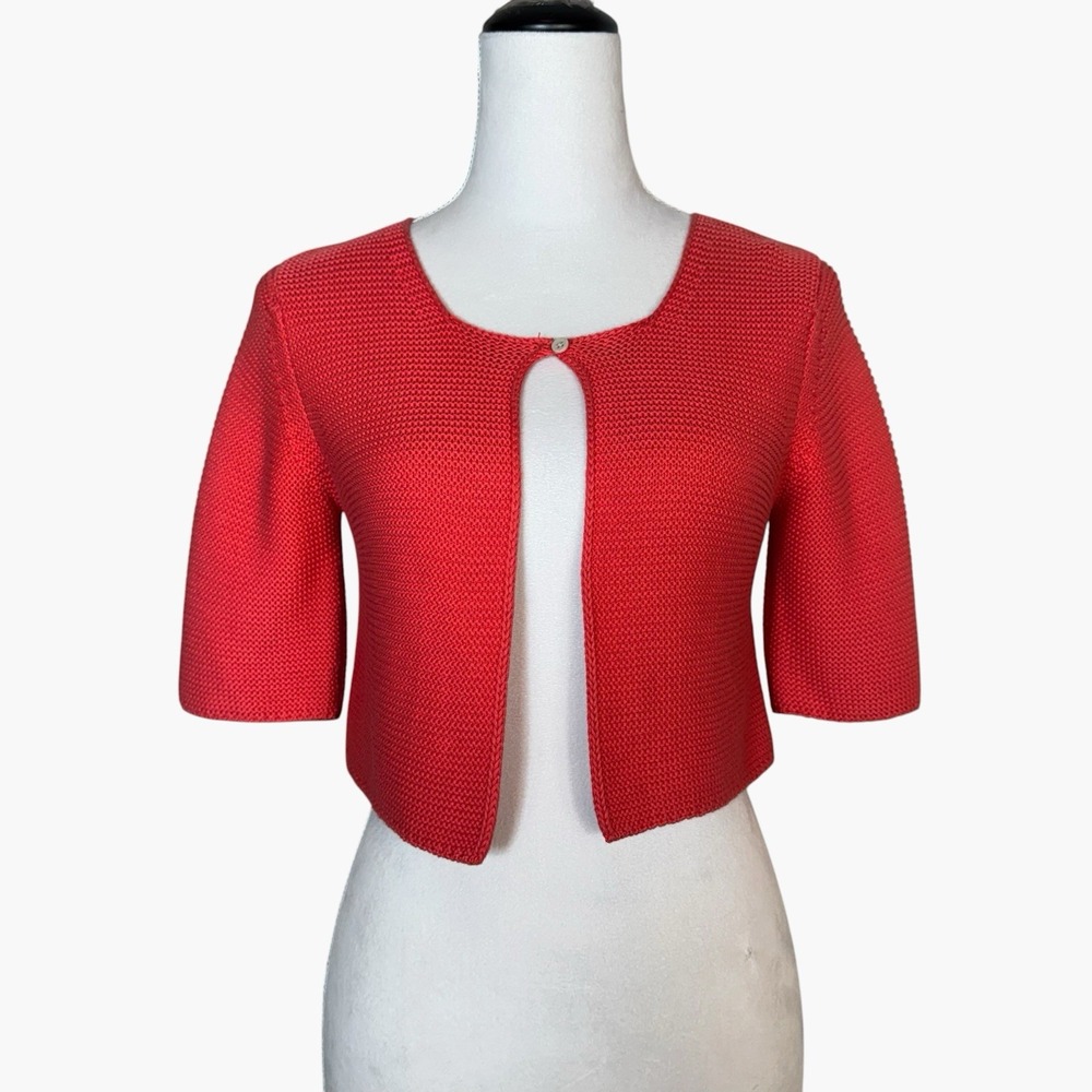 GC Fontana Red Cropped Open Cardigan 36 Chunky Cotton Bolero Shrug Designer NEW